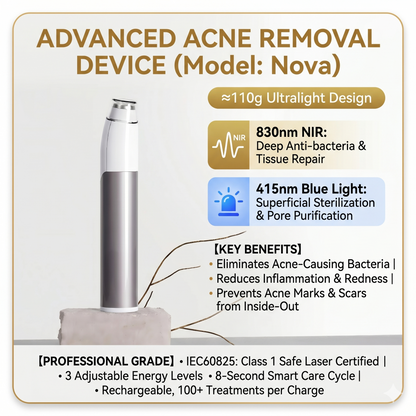 Nova 3-in-1 Advanced Acne Clearing Device | 8-Second Blemish Spot Treatment Pen | 415nm Blue Light &amp; 830nm NIR Laser | Painless Pimple Eraser &amp; Scar Prevention | CE Certified